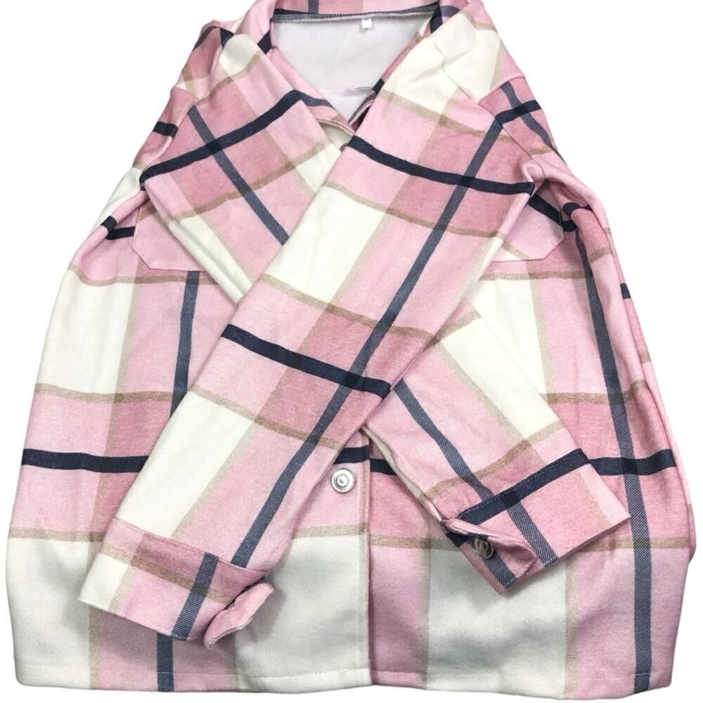 Plaid Pink Blue Cozy Fleece Button Down Jacket - Picture 5 of 10